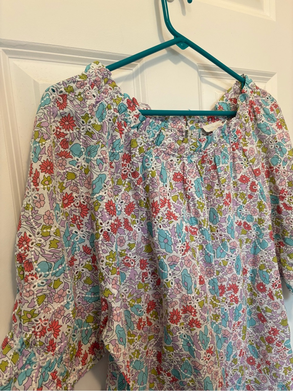 Jennifer & Grace floral eyelet puff peasant top XL - Picture 2 of 11